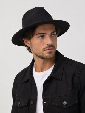Universal Thread Black Fedora Hat Wide Brim Felt Look Adjustable One Size